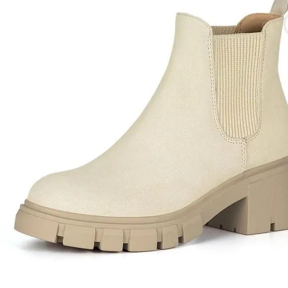 Athlefit Women's Chelsea Boots Fashion Lug Sole Chunky Heel Slip on Elastic