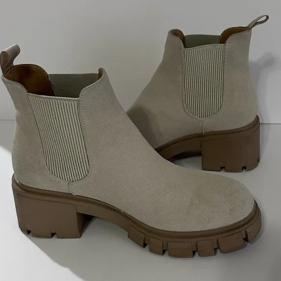 Athlefit Women's Chelsea Boots Fashion Lug Sole Chunky Heel Slip on Elastic