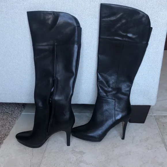 Audrey Brooke talk black leather stiletto boots Size 8 brand new