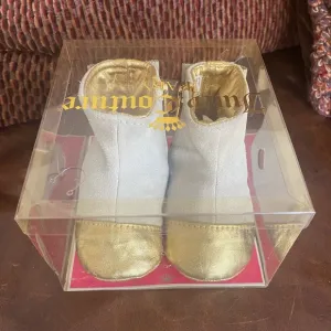 Authentic JUICY COUTURE Suede Leather Old Fashion Gold Zipper Back Boots