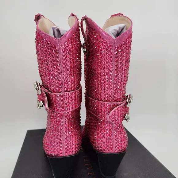 AZALEA WANG Federica Hot Pink Crystal Shortie Western Cowgirl Boots NWT