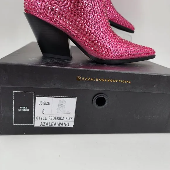 AZALEA WANG Federica Hot Pink Crystal Shortie Western Cowgirl Boots NWT