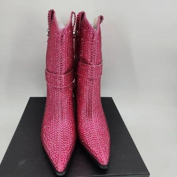 AZALEA WANG Federica Hot Pink Crystal Shortie Western Cowgirl Boots NWT