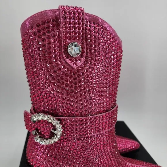 AZALEA WANG Federica Hot Pink Crystal Shortie Western Cowgirl Boots NWT