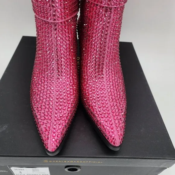 AZALEA WANG Federica Hot Pink Crystal Shortie Western Cowgirl Boots NWT