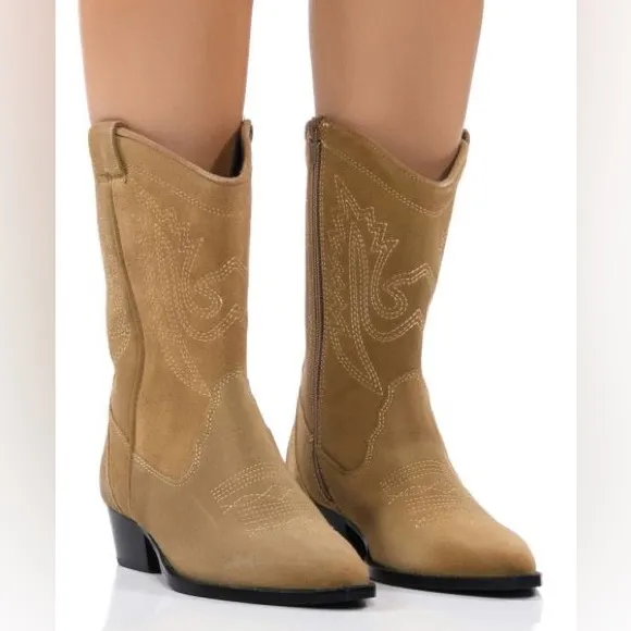 Azalea Wang Tan Genuine Leather Western Boot