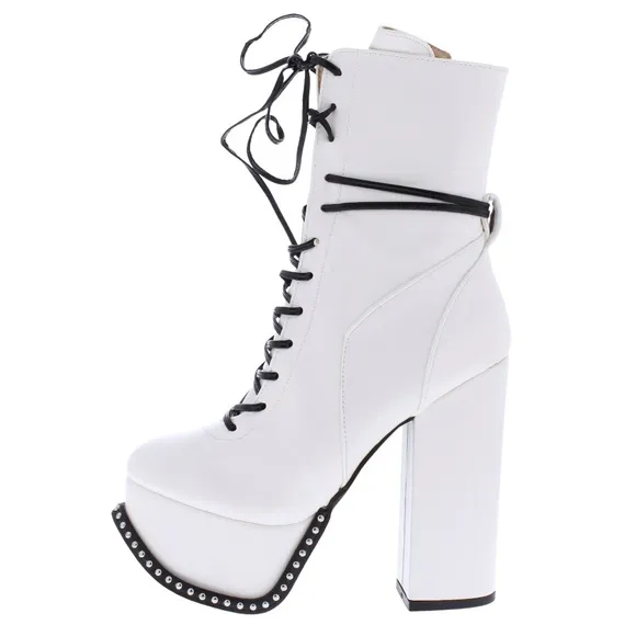 Bad Gal Black &amp; White Lace Up Studded Ultra Chunky Platform Boots