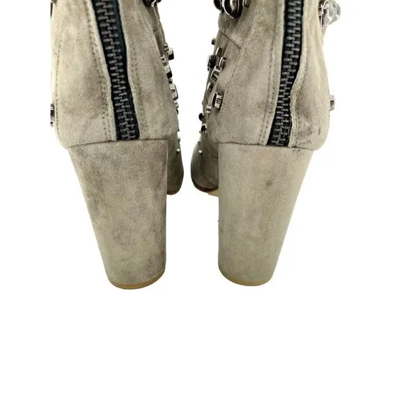 Badgley Mischka Boots Embellished Suede Taupe Zip Studded 7.5 New $495