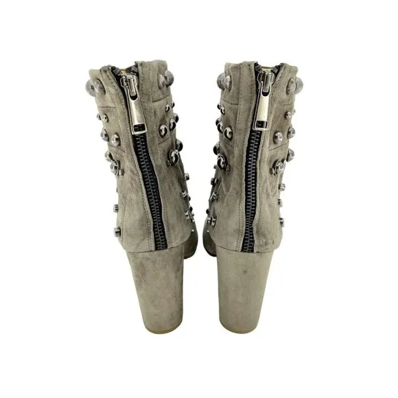 Badgley Mischka Boots Embellished Suede Taupe Zip Studded 7.5 New $495