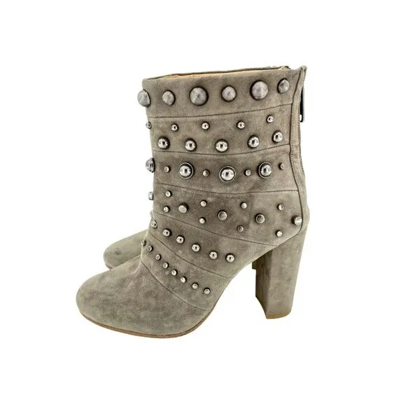 Badgley Mischka Boots Embellished Suede Taupe Zip Studded 7.5 New $495