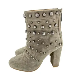 Badgley Mischka Boots Embellished Suede Taupe Zip Studded 7.5 New $495