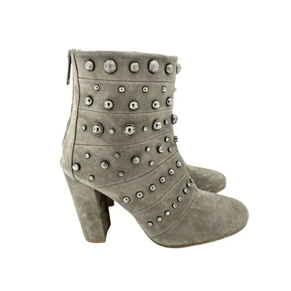 Badgley Mischka KURT Boots Embellished Suede Taupe Zip Studded 8 New $495