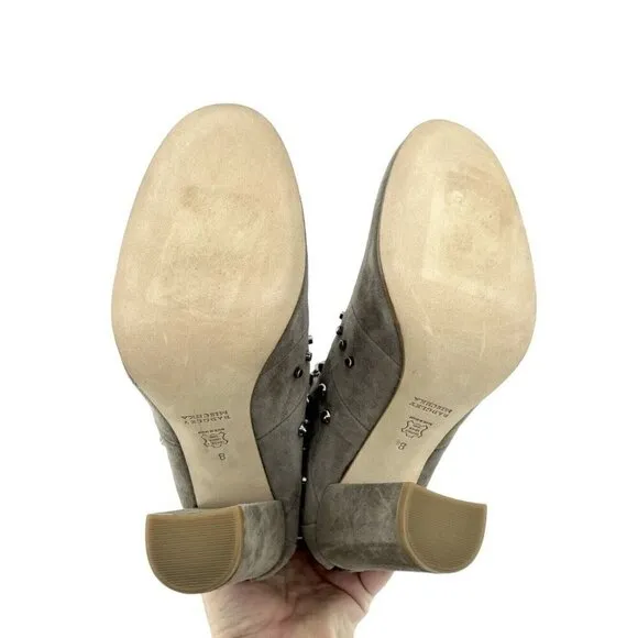 Badgley Mischka KURT Boots Embellished Suede Taupe Zip Studded 8 New $495