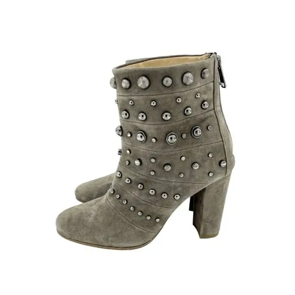 Badgley Mischka KURT Boots Embellished Suede Taupe Zip Studded 8 New $495