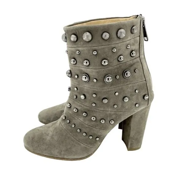 Badgley Mischka KURT Boots Embellished Suede Taupe Zip Studded 8 New $495