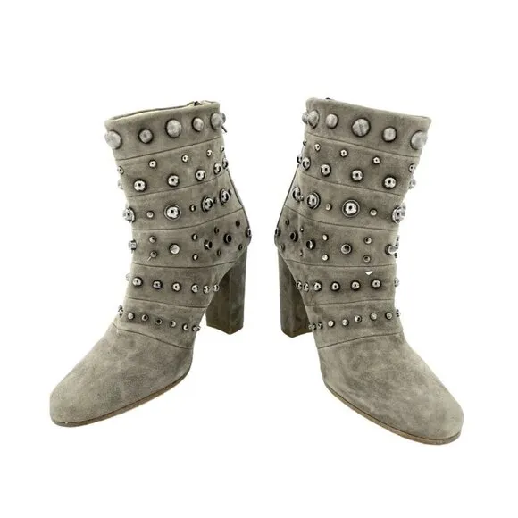 Badgley Mischka KURT Boots Embellished Suede Taupe Zip Studded 8 New $495