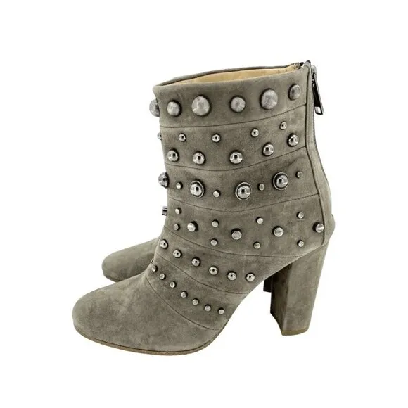 Badgley Mischka KURT Boots Embellished Suede Taupe Zip Studded 8 New $495