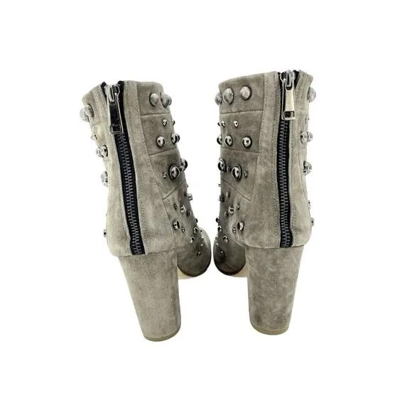 Badgley Mischka KURT Boots Embellished Suede Taupe Zip Studded 8 New $495