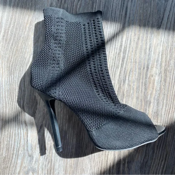 Bai Beioi Knit Elegant Black Women's Peep-Toe Ankle Boots Bootie