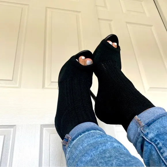 Bai Beioi Knit Elegant Black Women's Peep-Toe Ankle Boots Bootie