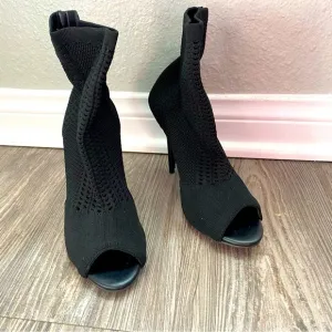 Bai Beioi Knit Elegant Black Women's Peep-Toe Ankle Boots Bootie