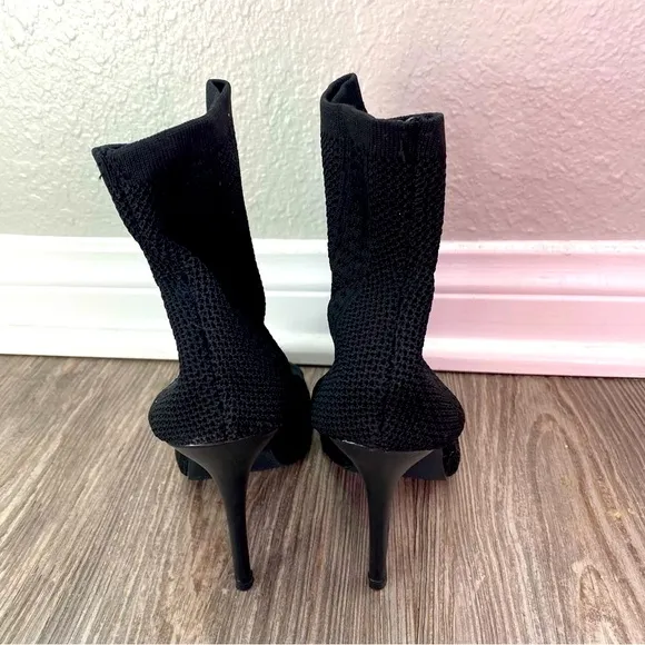 Bai Beioi Knit Elegant Black Women's Peep-Toe Ankle Boots Bootie