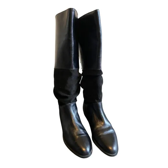 Bally Of Switzerland Black Leather and Suede Designer Lace Back Riding Boots 7.5