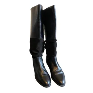 Bally Of Switzerland Black Leather and Suede Designer Lace Back Riding Boots 7.5