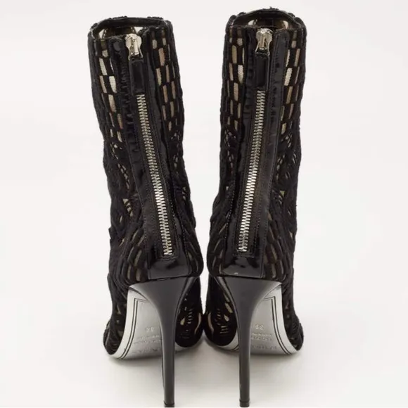 Balmain Black Mesh and Fabric Ankle Boots- 36