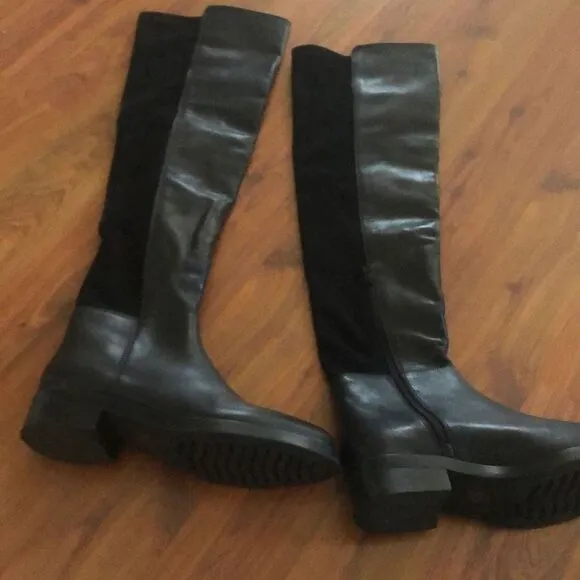 Barney’s New York Black leather chunky rubber heel over the knee boots size 39