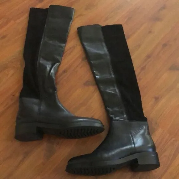 Barney’s New York Black leather chunky rubber heel over the knee boots size 39