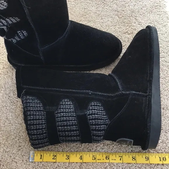Bear paw women’s SZ 9, black suede knit wool blend lined boots.