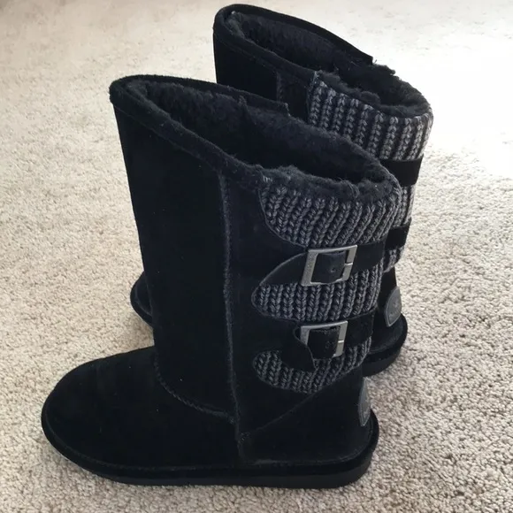 Bear paw women’s SZ 9, black suede knit wool blend lined boots.