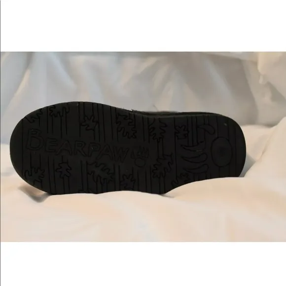 Bearpaw Black Suede Pink Flowers Shearling Boots