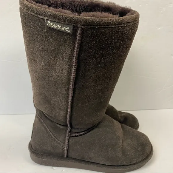 Bearpaw Chocolate Brown Emma Tall Sherpa Suede Snow Winter Boots 8