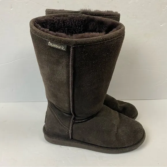 Bearpaw Chocolate Brown Emma Tall Sherpa Suede Snow Winter Boots 8