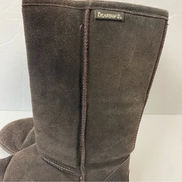Bearpaw Chocolate Brown Emma Tall Sherpa Suede Snow Winter Boots 8
