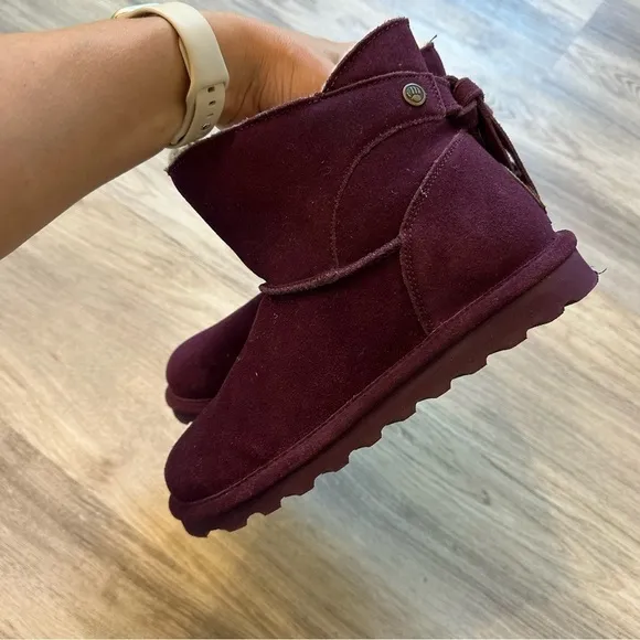 BEARPAW Natalia Suede Tassel Boot purple wool ankle boots size 7