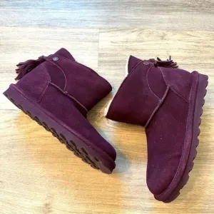 BEARPAW Natalia Suede Tassel Boot purple wool ankle boots size 7