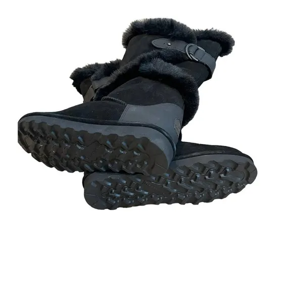 Bearpaw Sheilah Black Faux Fur Leather Boots Women's Size 6