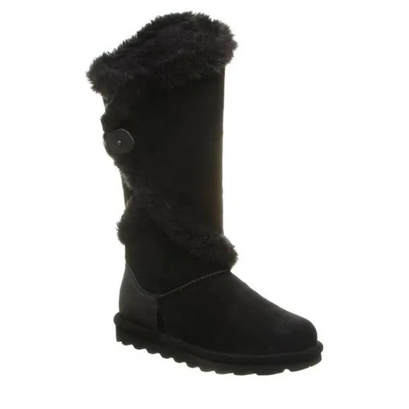 Bearpaw Sheilah Black Faux Fur Leather Boots Women's Size 6