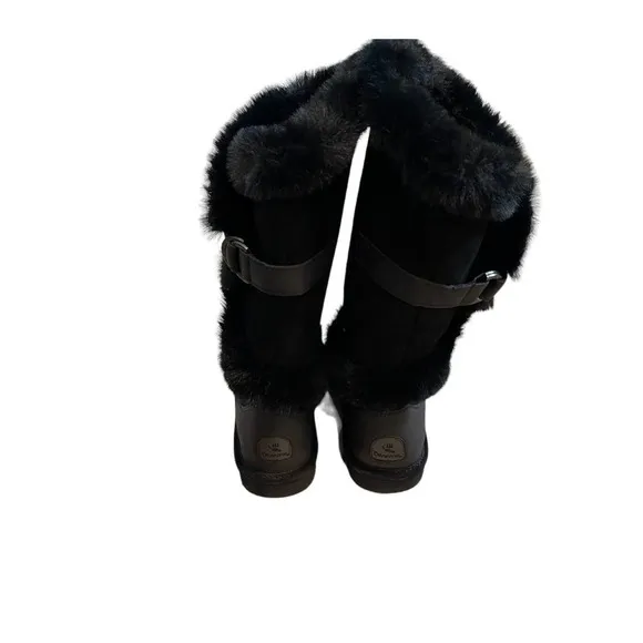 Bearpaw Sheilah Black Faux Fur Leather Boots Women's Size 6