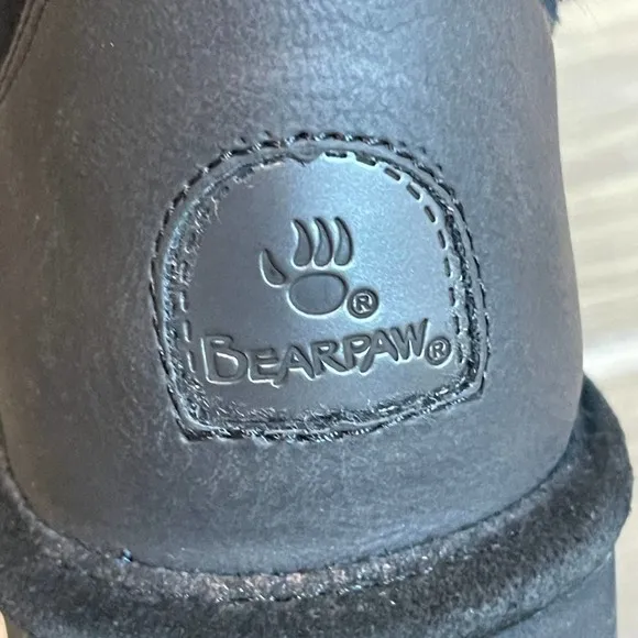 Bearpaw Sheilah Black Faux Fur Leather Boots Women's Size 6