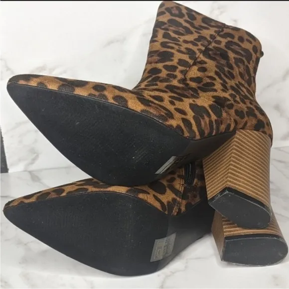 Beast Fashion NEW Harmony Cheetah Block Stacked Heel Ankle Boots 7