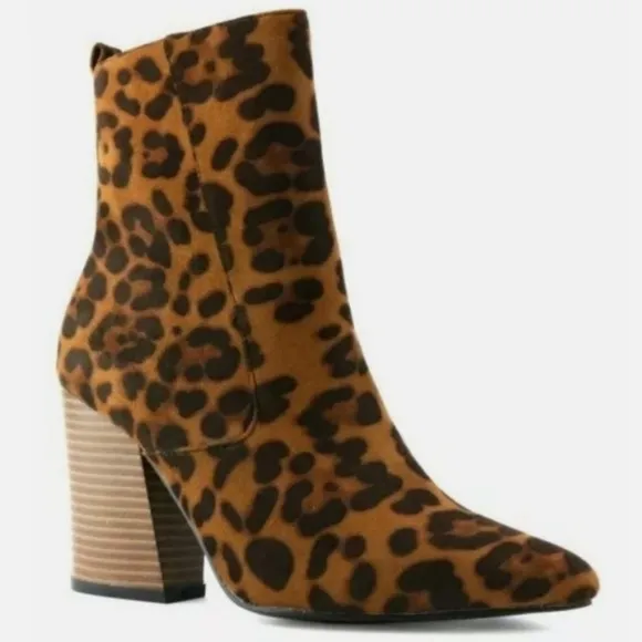 Beast Fashion NEW Harmony Cheetah Block Stacked Heel Ankle Boots 7