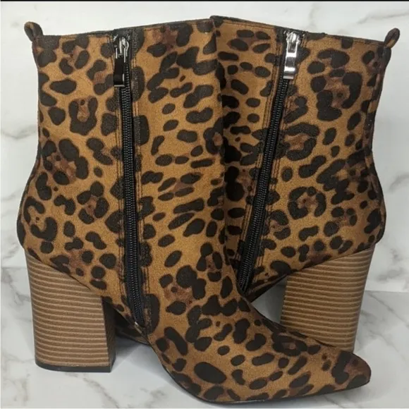 Beast Fashion NEW Harmony Cheetah Block Stacked Heel Ankle Boots 7