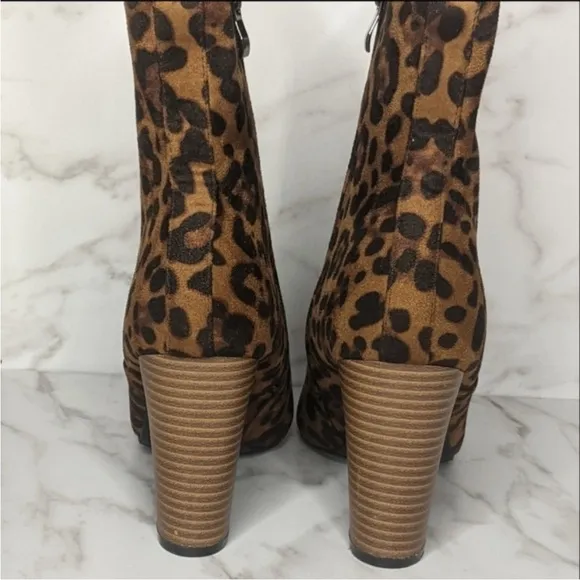 Beast Fashion NEW Harmony Cheetah Block Stacked Heel Ankle Boots 7