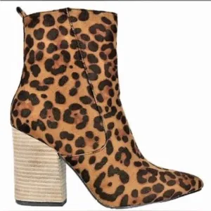 Beast Fashion NEW Harmony Cheetah Block Stacked Heel Ankle Boots 7