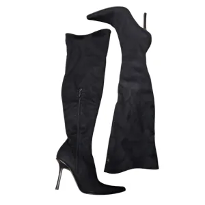 Bebe Black Pointed Over Knee Leather Suede Heeled Boots 7.5