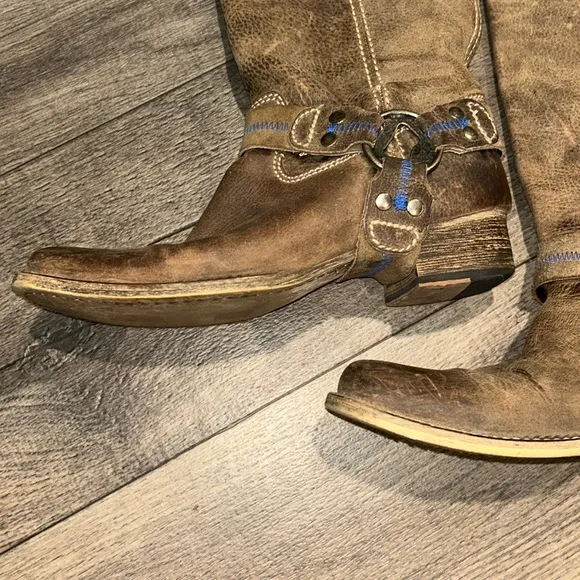 Bed Stü X Oak Tree Farms Opal Harness LeatherSquare Toe Riding Moto Boot Size 8